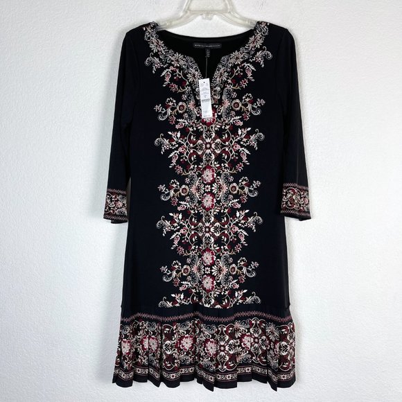 WHBM Pleated Hem Floral Knit Shift Black Dress - Picture 6 of 12